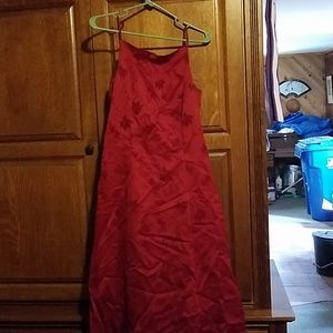 Red prom dress with velvet flower details